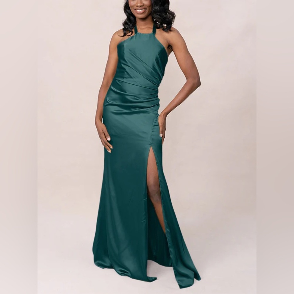Revelry Fallon Classic Emerald Satin Dress